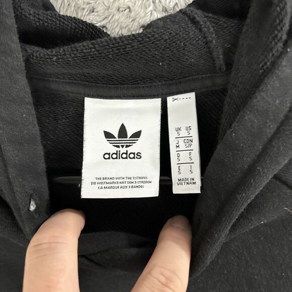 Mens Adidas Embroidered Tricolor Trefoil Hoodie Black Size Small - Picture 5 of 7
